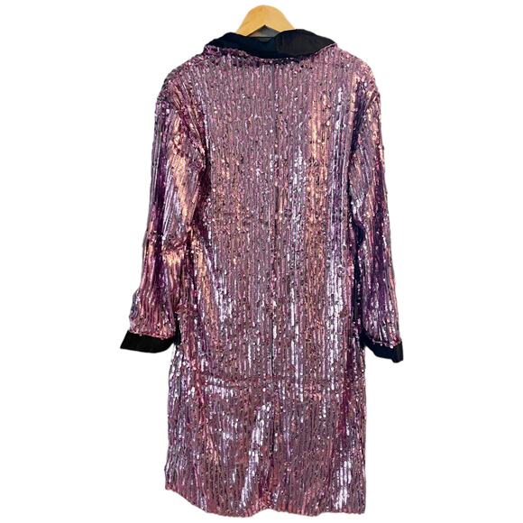 FREE PEOPLE Ella Duster Sequin Purple Combo Black Trim Jacket XS/S Oversized NWT - Picture 4 of 13
